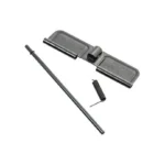 CMMG Ejection Port Cover Kit black cover, rod, spring and pin laid out