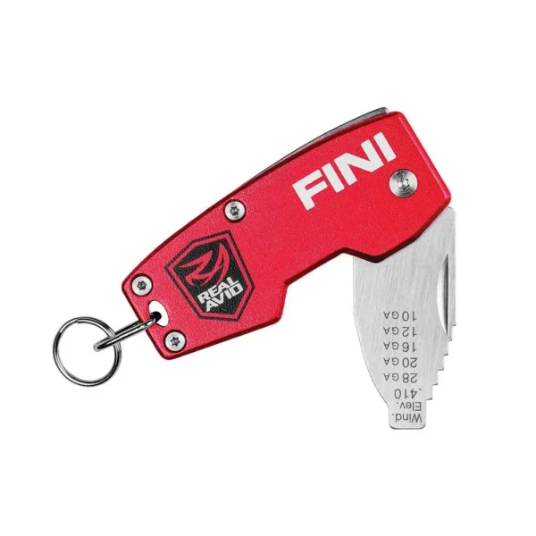 Real Avid FINI Universal Choke Wrench red folding wrench with silver blades and key ring, side view