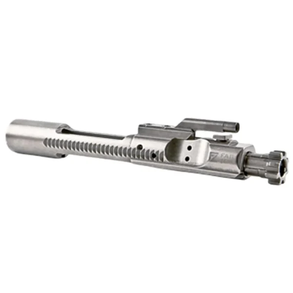 FailZero 5.56 Full Auto Bolt Carrier Group, silver, angled side view with visible bolt and gas key
