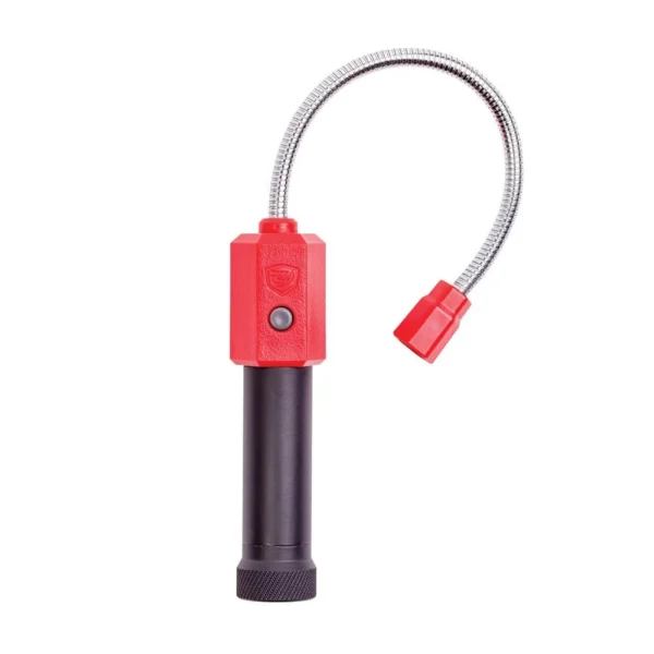 REAL AVID MAGNETIC BORE LIGHT, red and black light with flexible silver neck, front view