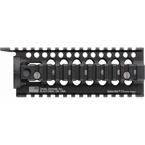 Daniel Defense Omega Rail 7.0, black right-side view with vent holes and Picatinny rails