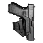 Mission First Tactical MFT MINIMALIST HLSTR FOR GLK 17/19, black holster holding a pistol