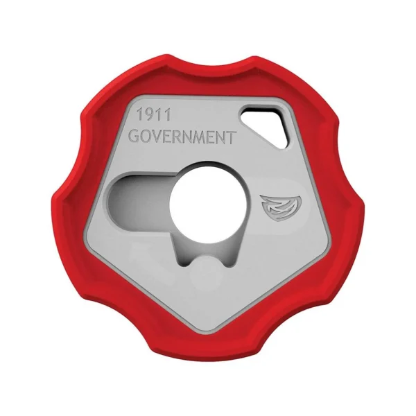Real Avid Smart Wrench 1911 red and gray front view with central circular opening and contoured edge