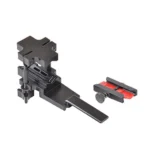 MagnetoSpeed Large Brake Adapter, black metal mounting components with red insert, angled view