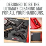 REAL AVID HANDGUN SMART MAT black and red mat shown with handguns, tools and parts compartments
