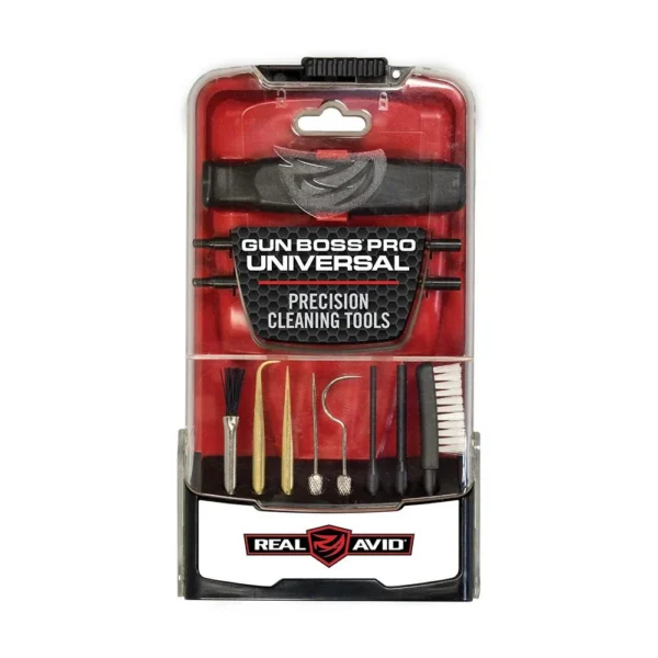 REAL AVID GUN BOSS PRO PRECISION TLS, red and black packaged tool set in front view