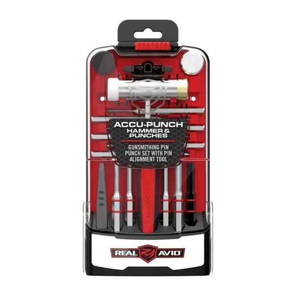 REAL AVID ACCU-PUNCH HAMMER & PUNCH set in red and clear retail case, front view