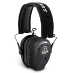 Walker's Game Razor Compact Electronic Ear Muffs, black angled view with padded headband