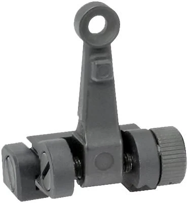 Midwest Combat Rifle Rear Sight, black rear view with circular aperture and adjustment knobs