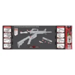 Real Avid Master Cleaning Station-A black mat with rifle graphic, red tray and packaged accessories, top view