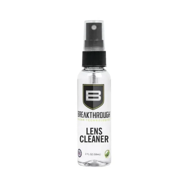 Breakthrough Clean Technologies Lens Cleaner, clear bottle with black spray top, front view