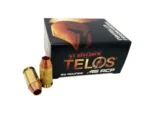 G2 Research TELOS black ammunition box with two brass cartridges, one showing a copper hollow point