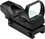 NcStar Red & Green Reflex Sight, black angled side view with lens, controls and QR mount