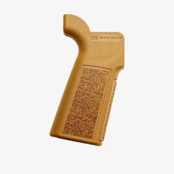 B5 SYSTEMS TYPE 23 PISTOL GRIP, tan side view with textured panels and curved beavertail