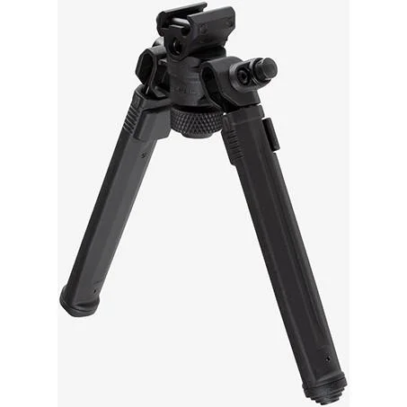 primary-55384 MAGPUL BIPOD 1913 PICATINNY, black front angled view with two extended legs and rail mount