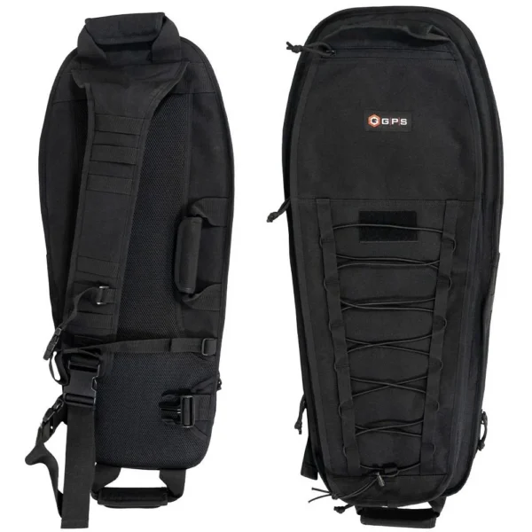 G-Outdoors Covert Single Rifle Case, black front and back views with straps, handle and zip pockets