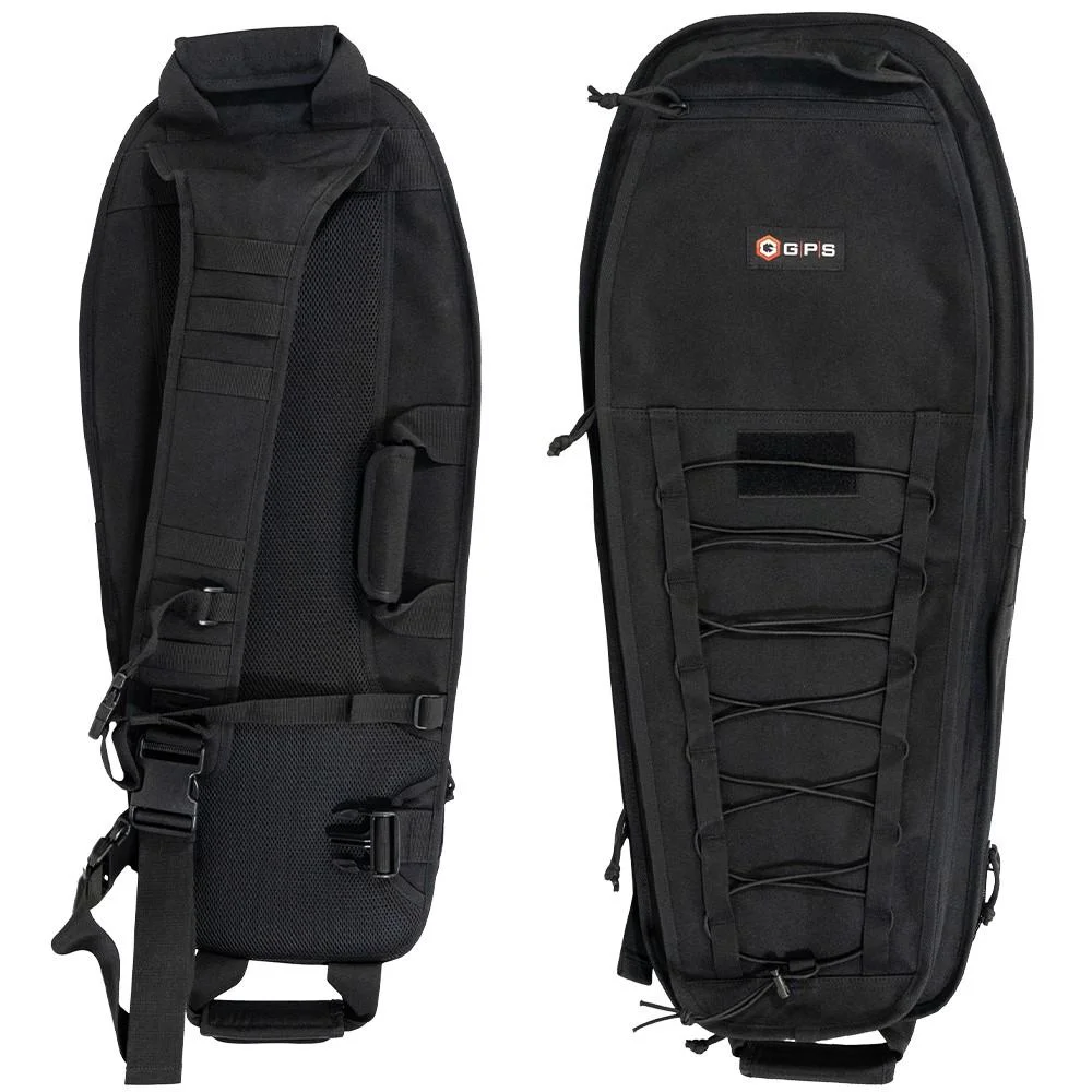 primary-55392 G-Outdoors Covert Single Rifle Case, black front and back views with straps, handle and zip pockets