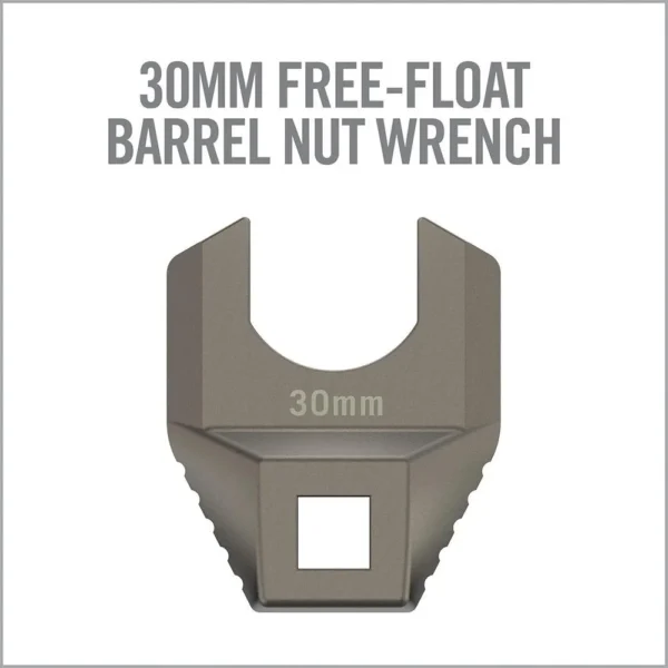 REAL AVID MSTR FIT30MM BBL NUT WRE gray wrench head, front view with open jaw and square drive hole