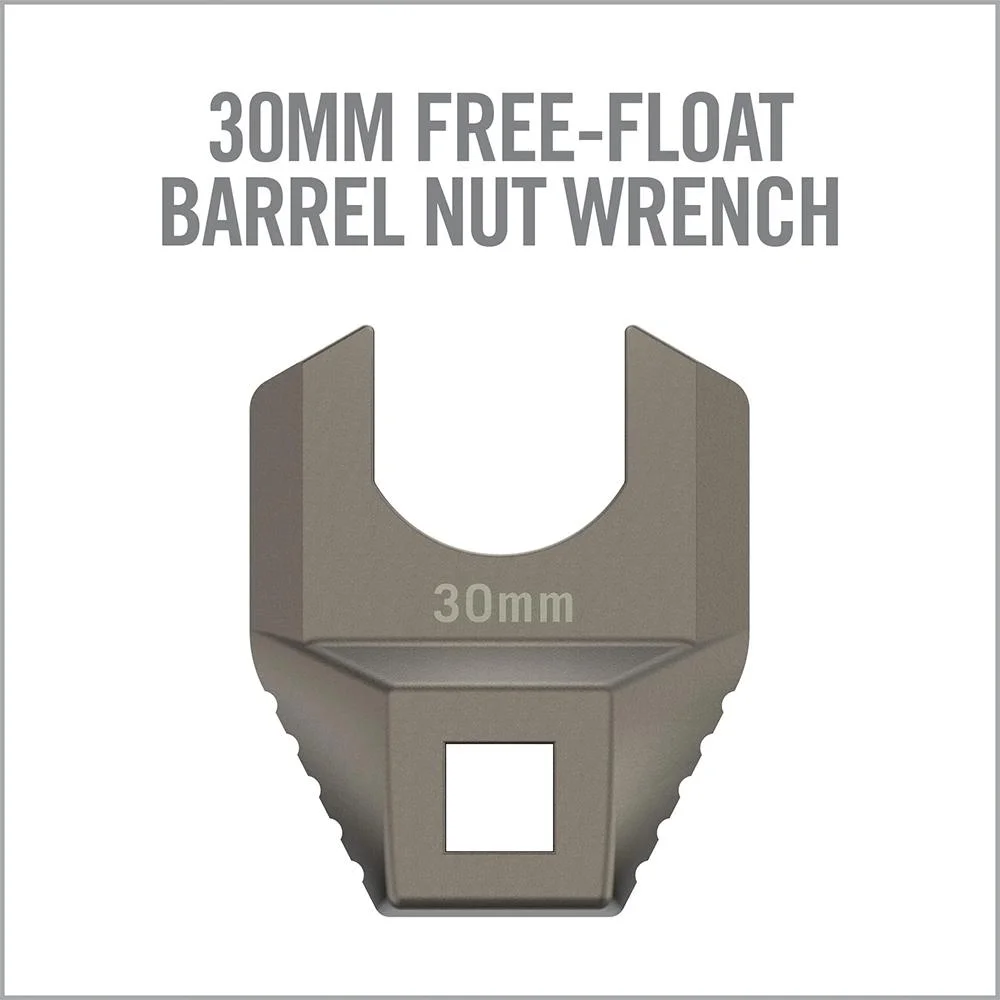 primary-55405 REAL AVID MSTR FIT30MM BBL NUT WRE gray wrench head, front view with open jaw and square drive hole