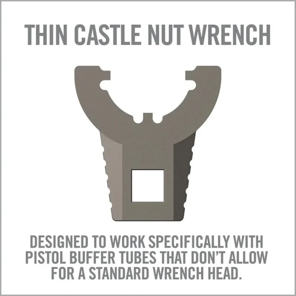 REAL AVID MSTR FITCASTLE NUT WRENCH gray wrench head, front view with notched jaw and square drive hole