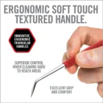 REAL AVID ACCU-GRIP STEEL PICKS red-handled angled pick held in a hand with feature text