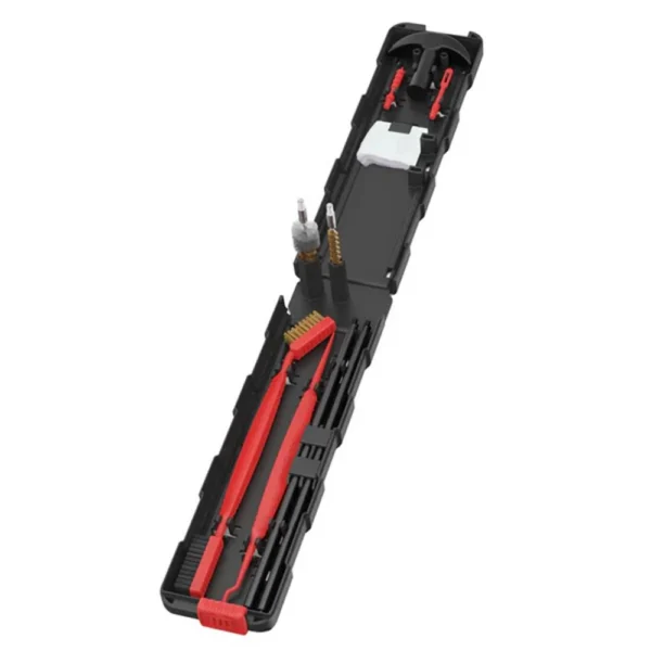 Real Avid Prime-223 Rifle Cleaning Kit open black case with red cleaning rods, angled top view
