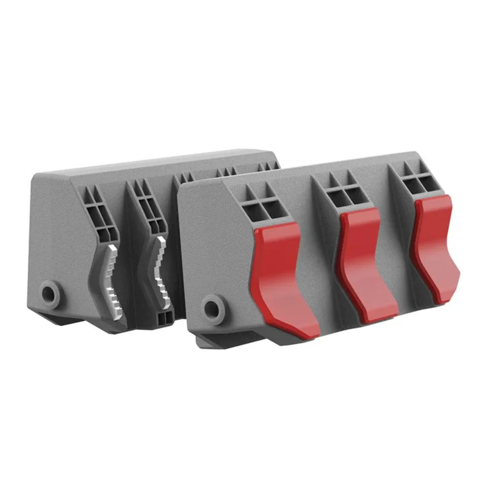 primary-55433 Real Avid Smart-Fit Vice Jaws Pipe gray jaw blocks with black channels and red grips, angled front view