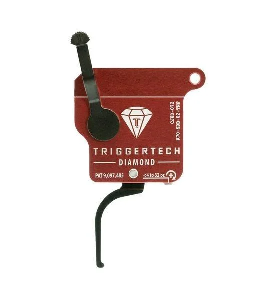 TriggerTech Rem Clone Black Diamond trigger, black flat trigger with red housing, side view