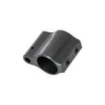 CMMG Gas Block Assembly Low Profile, black angled view with circular bore and side screws