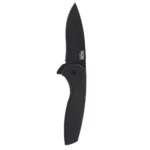 SOG Knives Aegis FLK 2.0 folding knife open, black drop-point blade and handle in side view