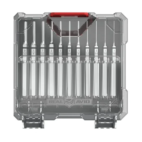 REAL AVID ACCU-PUNCH 11PC ROLL PIN punch set in a clear case with red handle