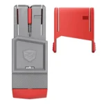 REAL AVID SMARTFIT VISE BLCK AR15/10 gray and red vise block with separate red adapter, front view