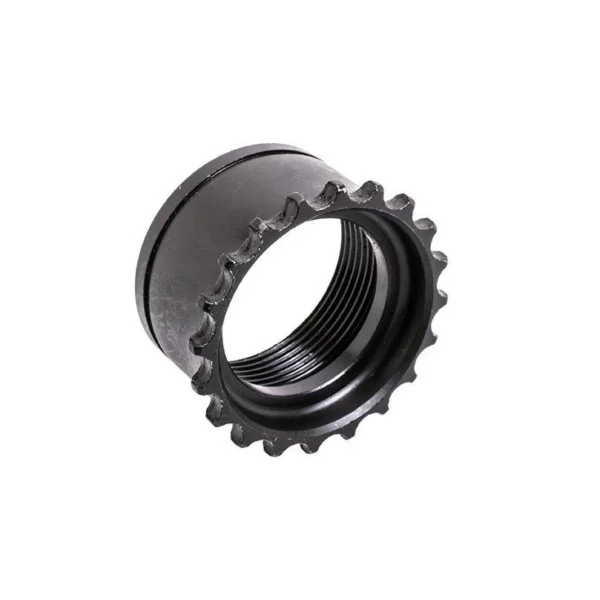 CMMG AR15 BARREL NUT black angled view with internal threads and toothed outer rim
