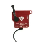 TriggerTech Rem Clone black and red trigger with curved silver trigger blade
