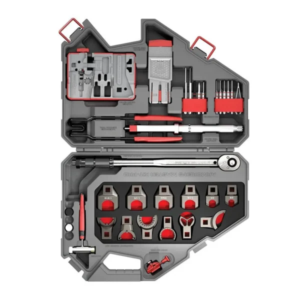 Real Avid AR15 Pro Armorer Master Kit, open black case with red-accented tools and parts