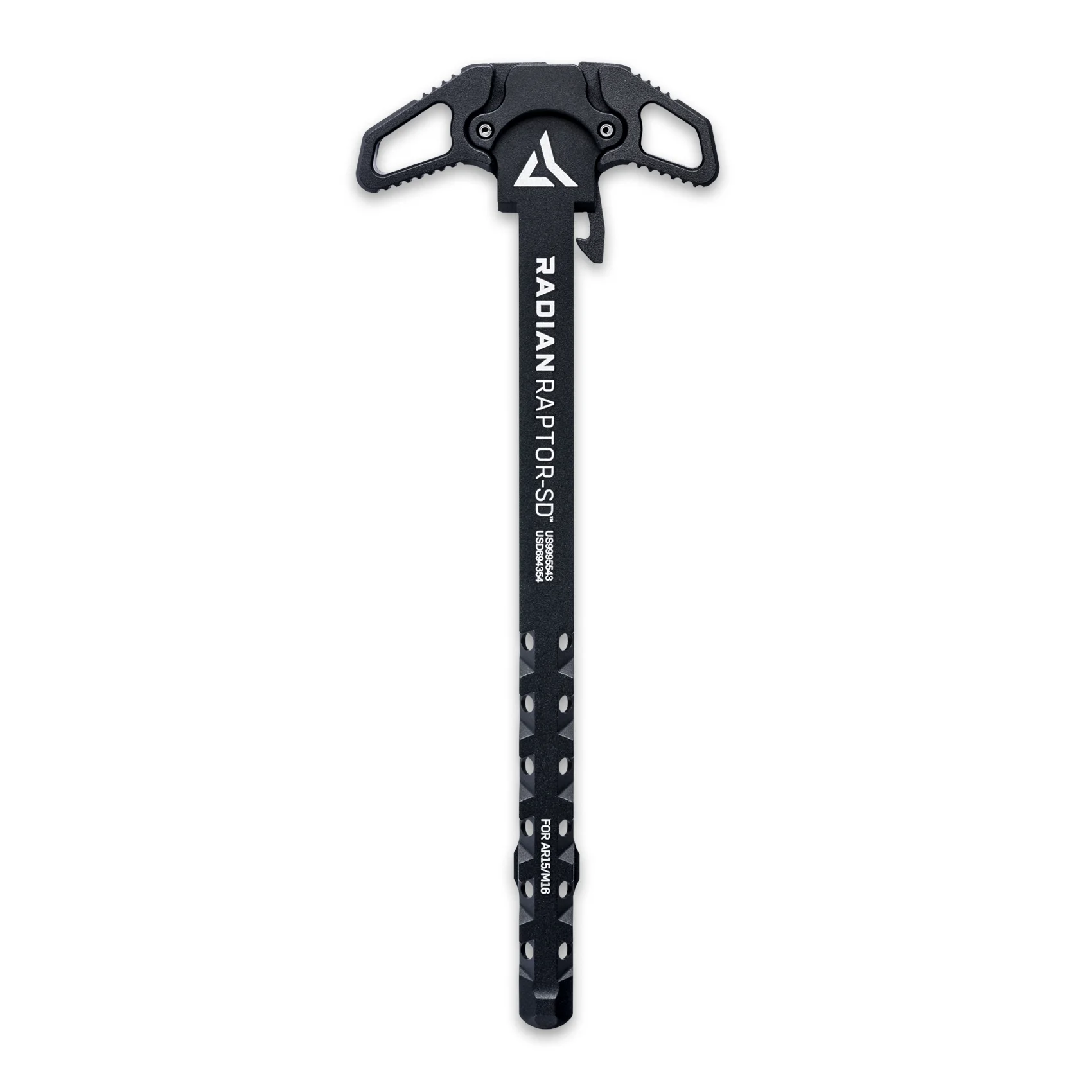 primary-55530 Radian Weapons Raptor SD black charging handle in vertical top view with ambidextrous levers
