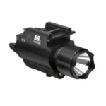 NCSTAR 200L FLASHLIGHT W/ RED LASER, angled front view of black rail-mounted light