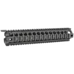 Midwest Industries Forearm Full Length, black angled view with top rail and vented side rails