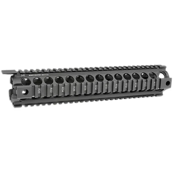 Midwest Industries Forearm Full Length, black angled view with top rail and vented side rails