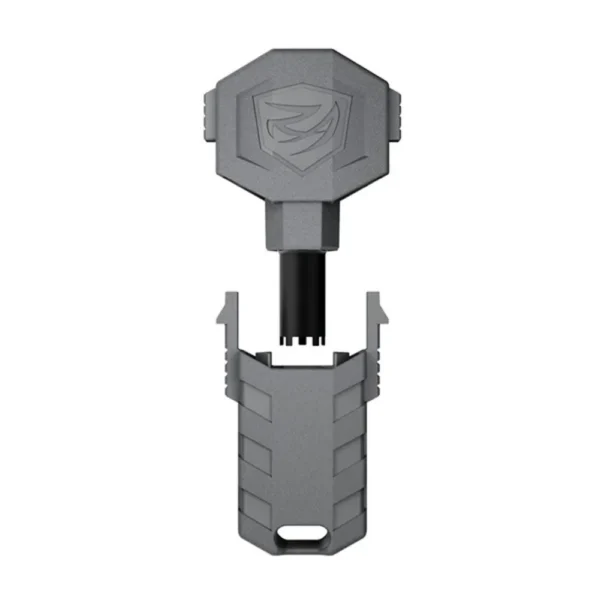 REAL AVID AR15 FRNT SIGHT ADJSTR PRO, gray and black front view with cap removed