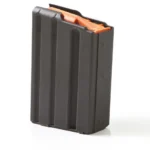 ASC AR Family Rifle Magazine Orange Follower, black magazine with orange follower in angled view