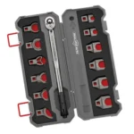 REAL AVID MSTR FIT AR15 WRENCH SET open black case with ratchet, wrench heads and red accents