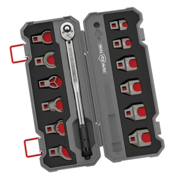 REAL AVID MSTR FIT AR15 WRENCH SET open black case with ratchet, wrench heads and red accents