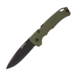 Cold Steel Swift III folding knife with olive handle and black drop-point blade, left side view