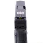 Meprolight FT Circle-Dot Rear Sight, rear view mounted on a pistol slide with green dot