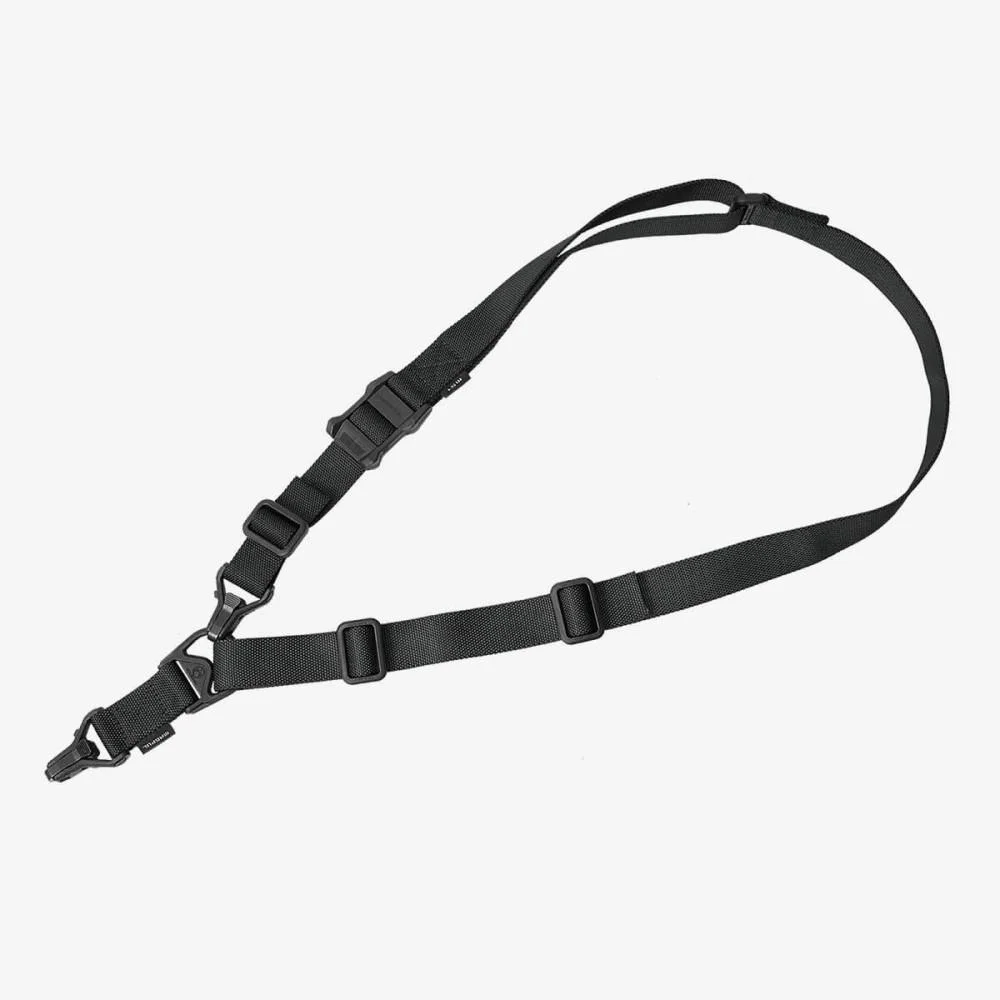 primary-55634 Magpul MS3 sling Gen 2 in black, laid out with adjustment buckles and end clips visible