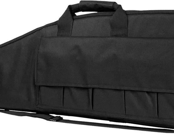 VISM by NcSTAR GUN CASE, black side view with carry handles and exterior pockets