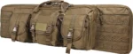 VISM by NcSTAR Double Carbine Case, tan front view with carry handle, straps and zippered pockets