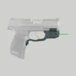 Crimson Trace LaserGuard for Sig Sauer P365, black unit mounted under pistol with green laser visible