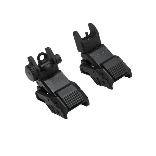 NcSTAR Inc. Vism Pro Series AR Flip up Sight Set, black front and rear sights, angled views